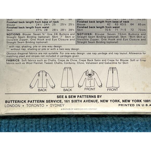 Butterick 3216 pattern blouse kitten bow midi pencil skirt 1980s size 10 12 14 - Picture 7 of 7